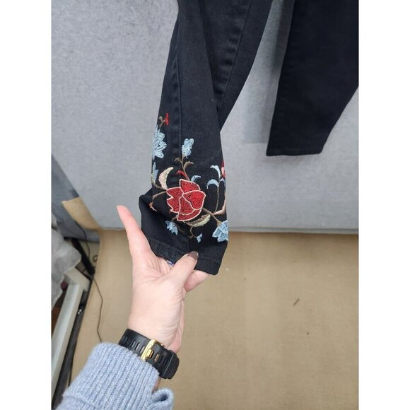 Earl Jeans Black Skinny Ankle Embroidered Floral Pants Womens Size 12 Cotton/Spa - Picture 3 of 9